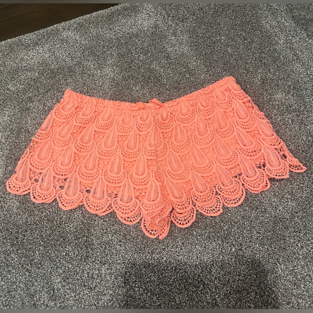 Neon coral lace shorts!